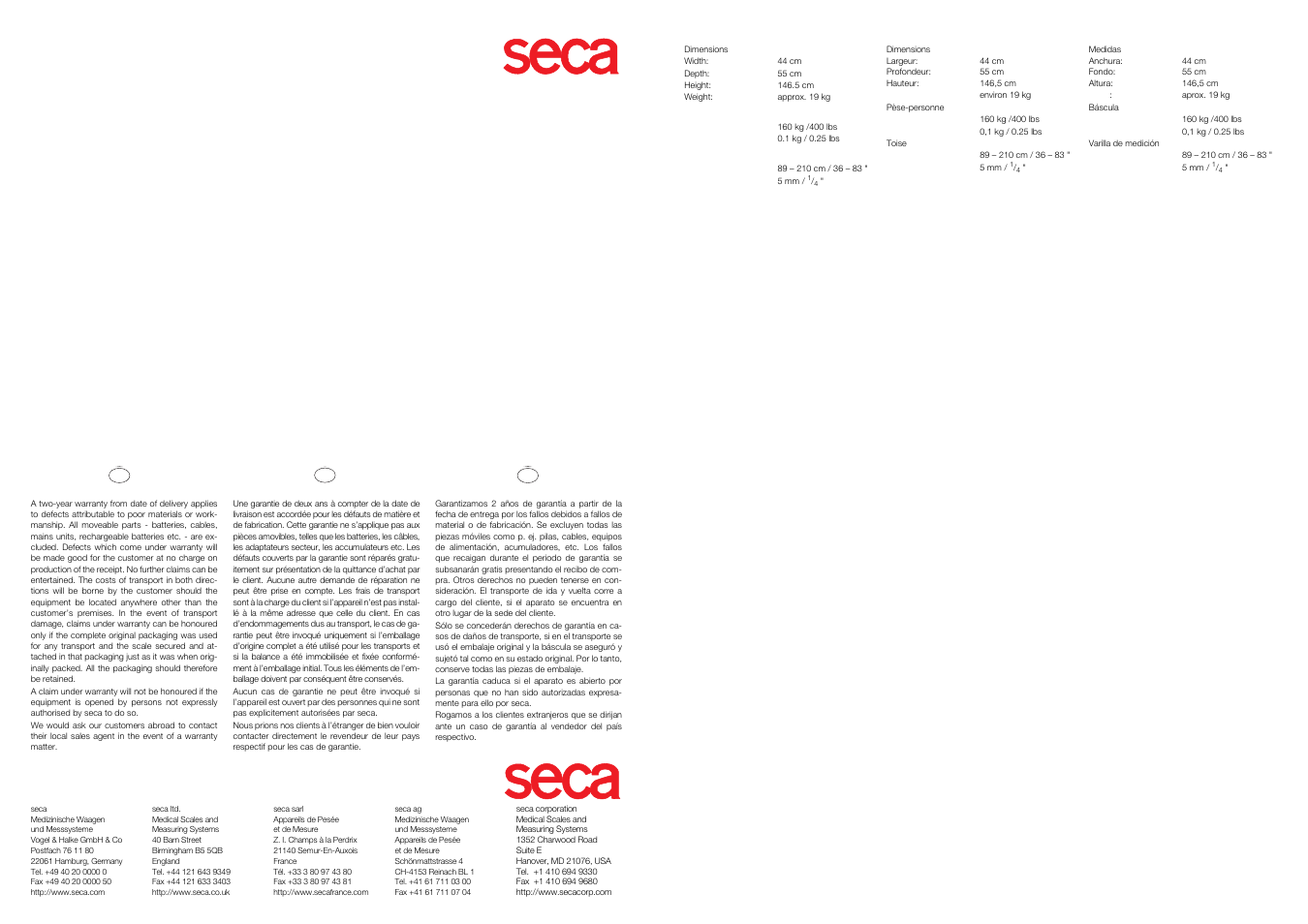 Seca 700 User Manual | 2 pages