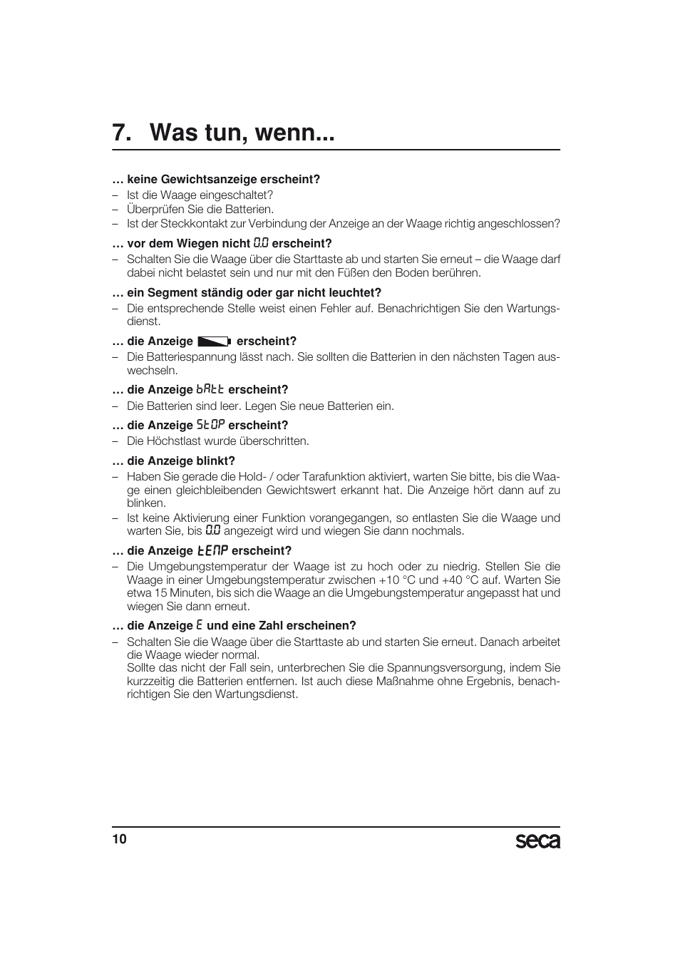 Was tun, wenn | Seca 703 User Manual | Page 10 / 77