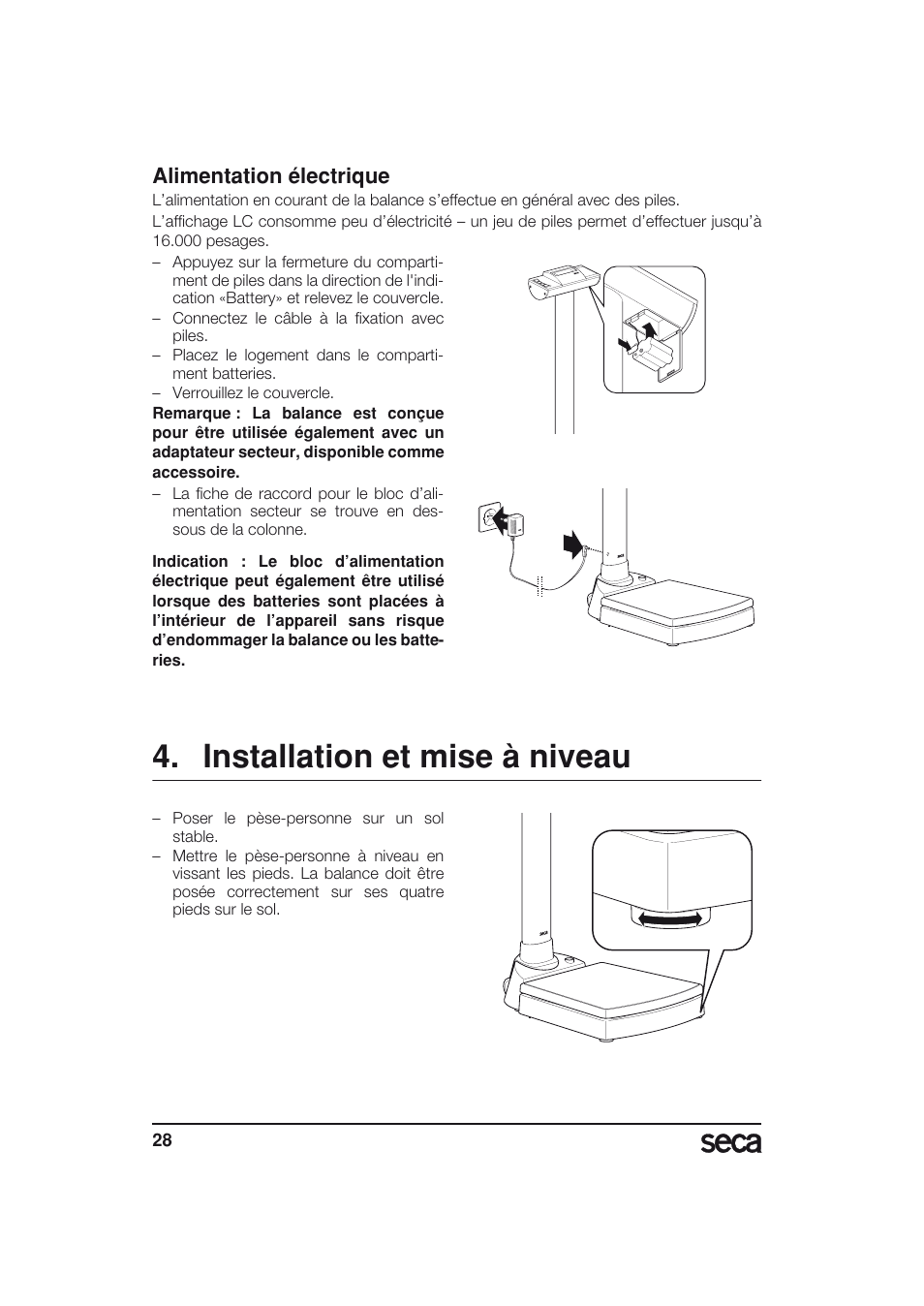 Installation et mise à niveau, Alimentation électrique | Seca 703 User Manual | Page 28 / 77