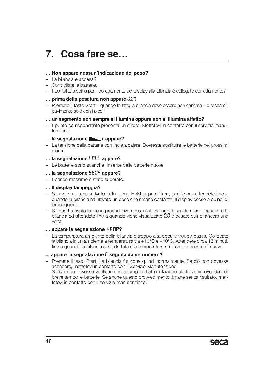 Cosa fare se | Seca 703 User Manual | Page 46 / 77
