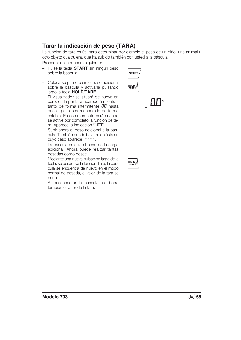 Tarar la indicación de peso (tara) | Seca 703 User Manual | Page 55 / 77