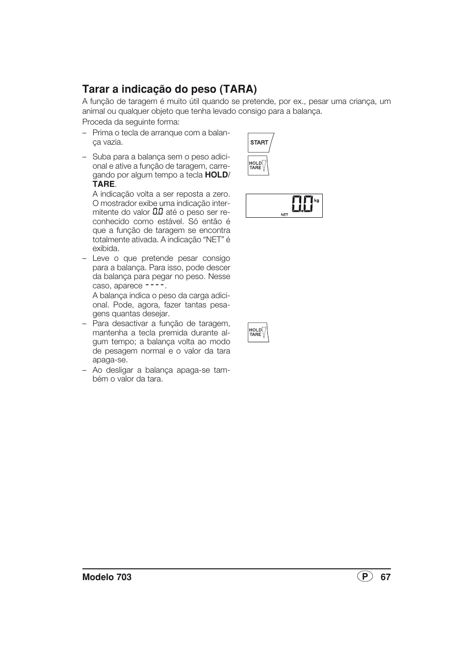 Tarar a indicação do peso (tara) | Seca 703 User Manual | Page 67 / 77