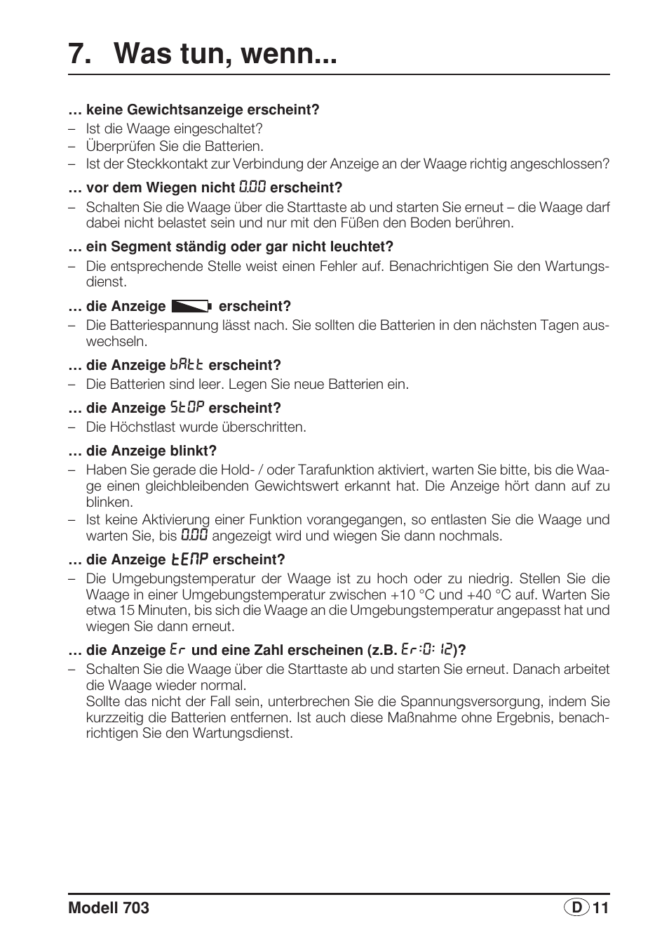Was tun, wenn | Seca 703 User Manual | Page 11 / 102