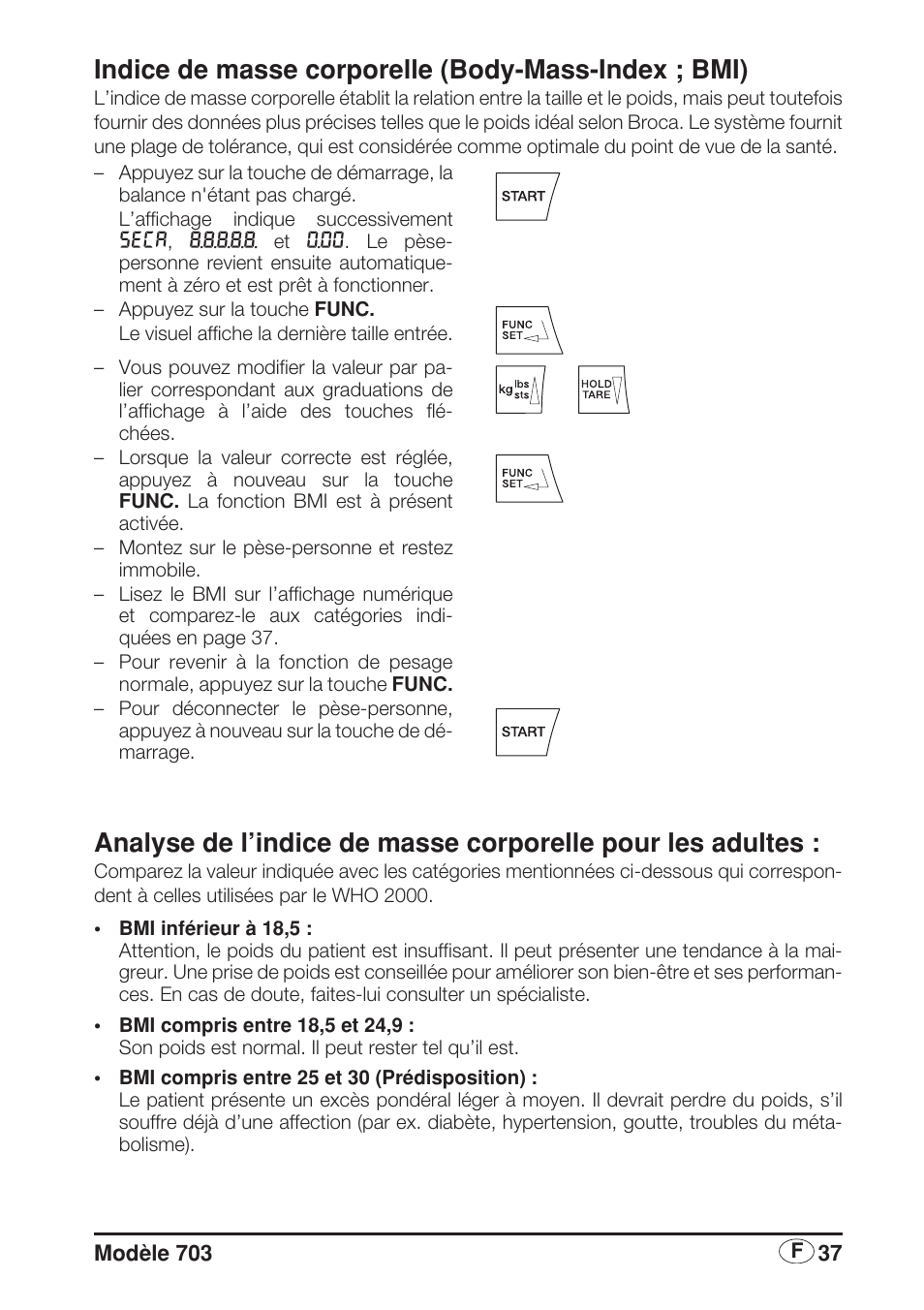 Indice de masse corporelle (body-mass-index ; bmi) | Seca 703 User Manual | Page 37 / 102