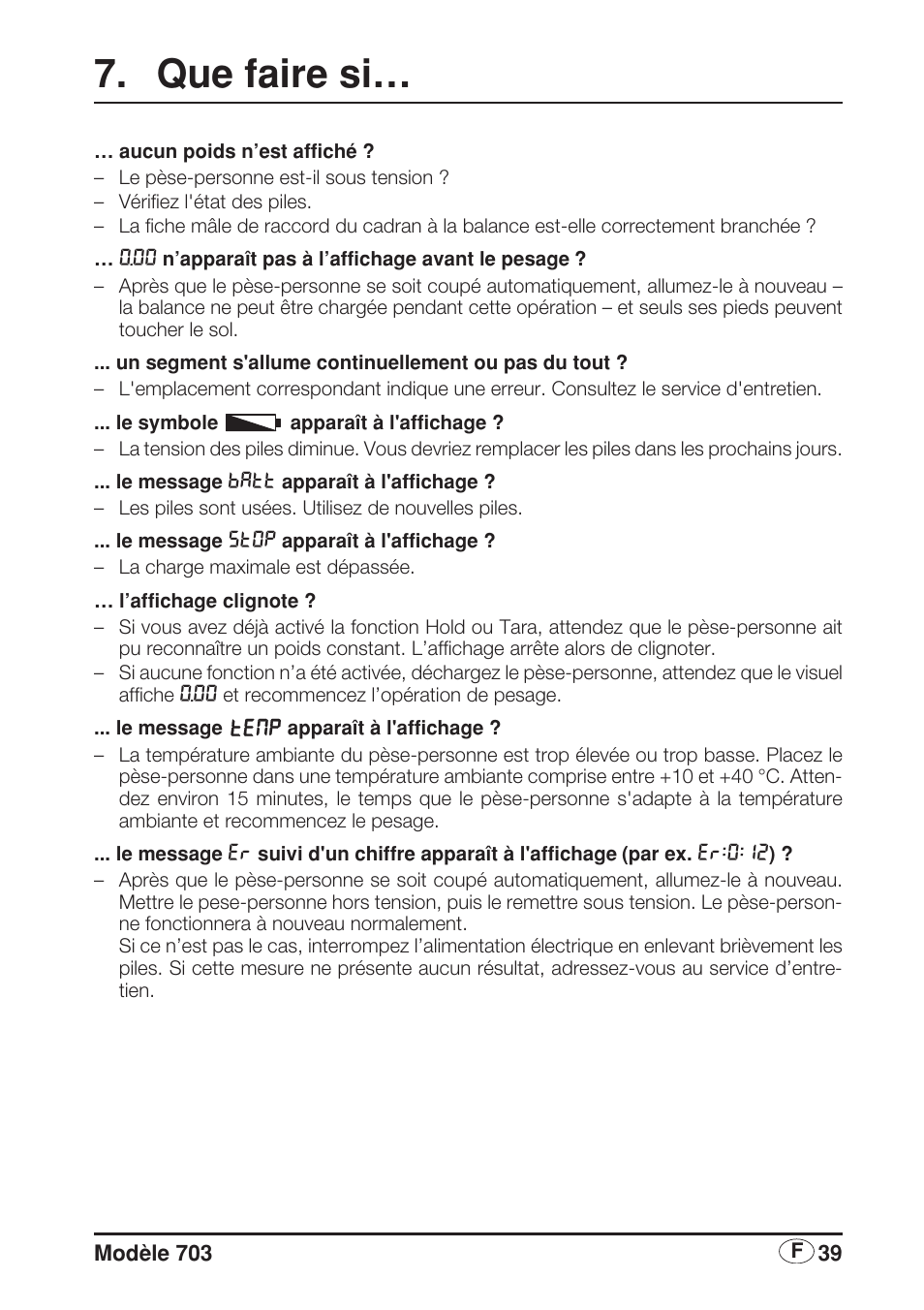 Que faire si | Seca 703 User Manual | Page 39 / 102