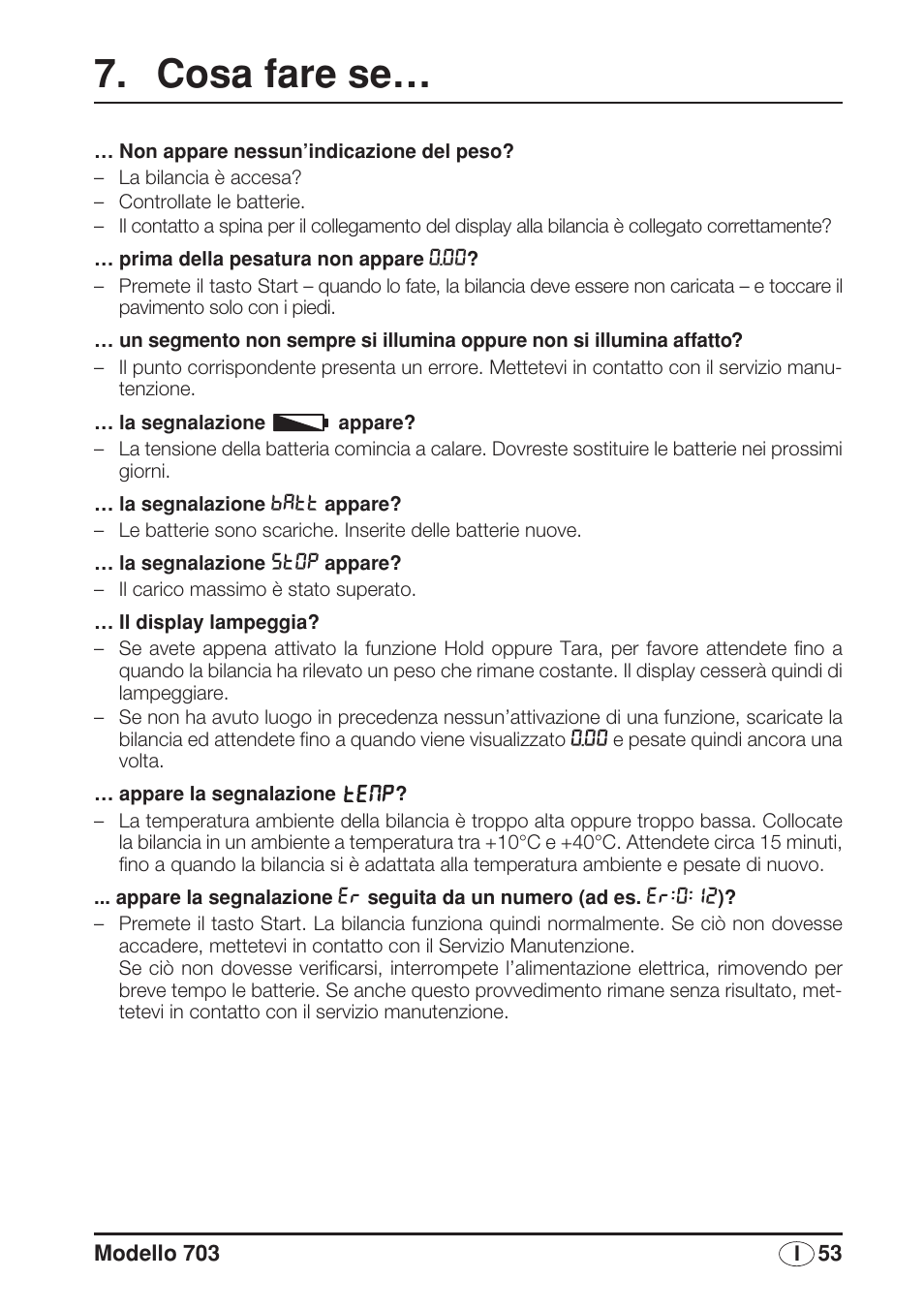 Cosa fare se | Seca 703 User Manual | Page 53 / 102