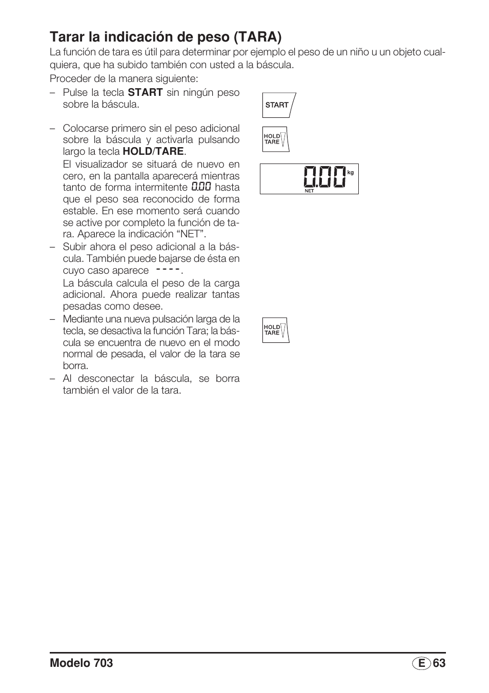 Tarar la indicación de peso (tara) | Seca 703 User Manual | Page 63 / 102