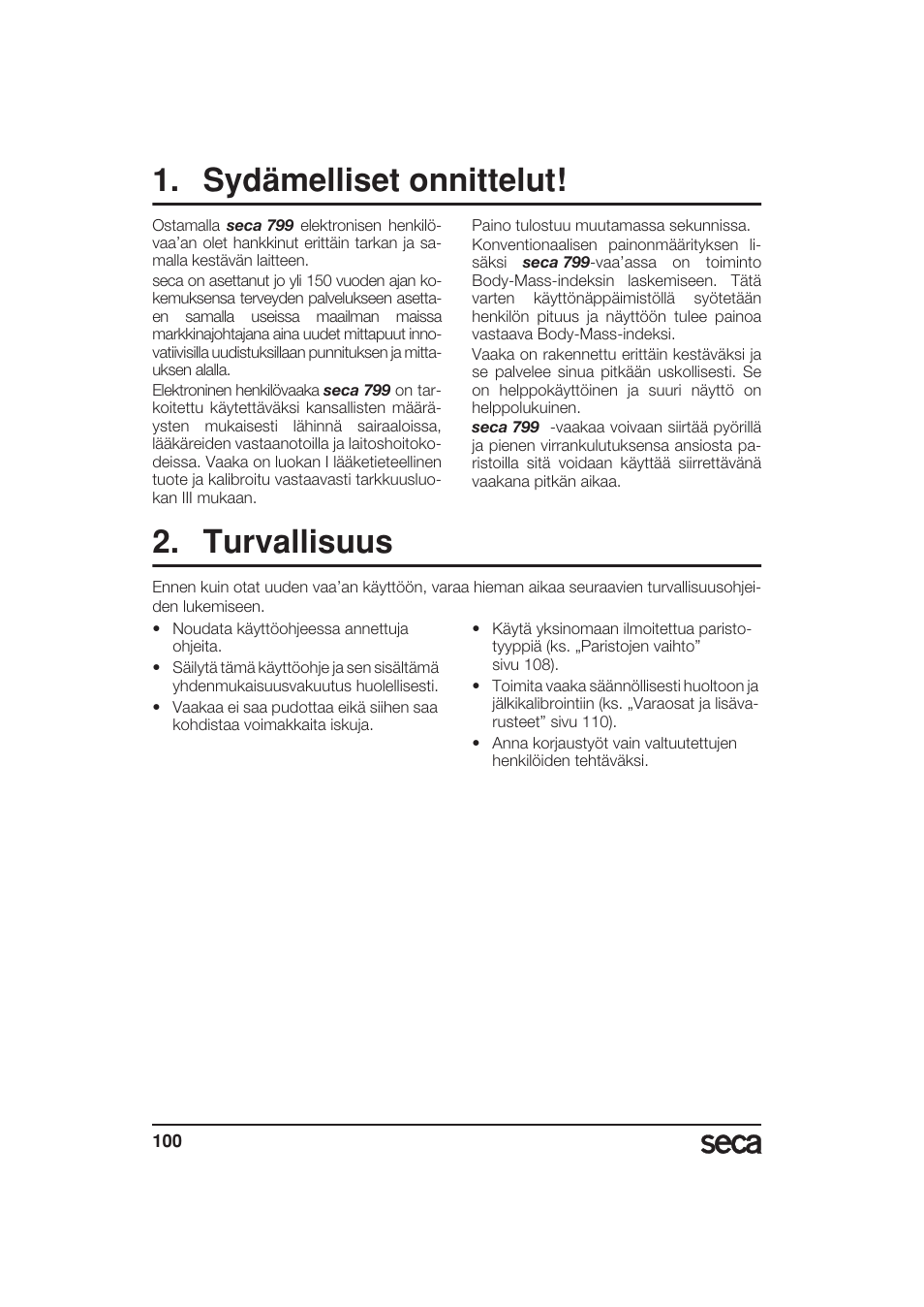 Sydämelliset onnittelut, Turvallisuus | Seca 799 User Manual | Page 100 / 162