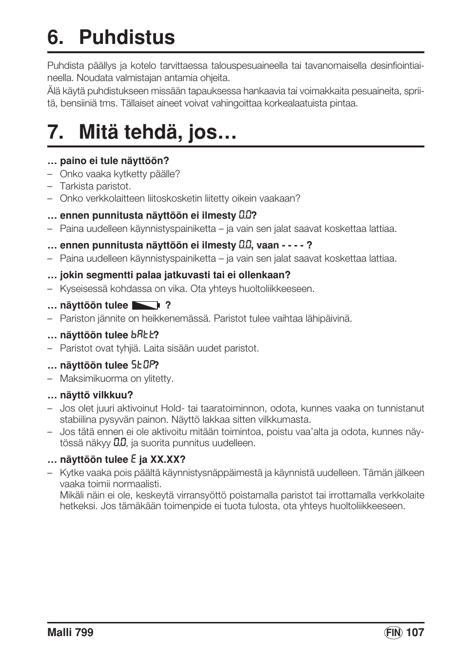Puhdistus, Mitä tehdä, jos | Seca 799 User Manual | Page 107 / 162