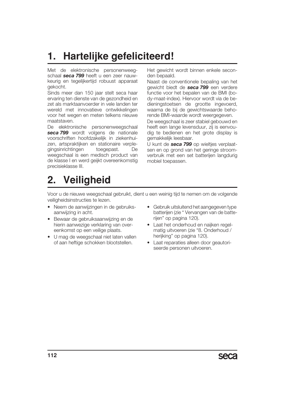 Hartelijke gefeliciteerd, Veiligheid | Seca 799 User Manual | Page 112 / 162