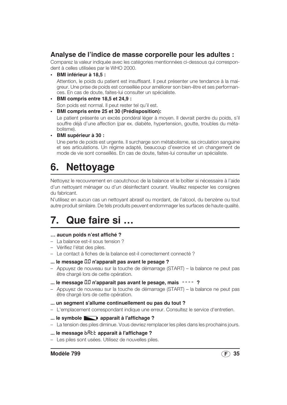 Nettoyage, Que faire si | Seca 799 User Manual | Page 35 / 162