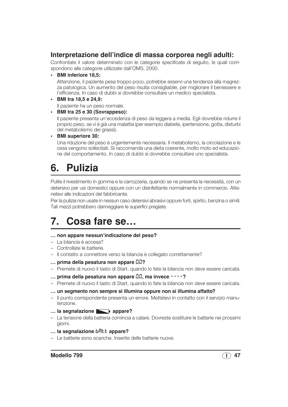 Pulizia, Cosa fare se | Seca 799 User Manual | Page 47 / 162