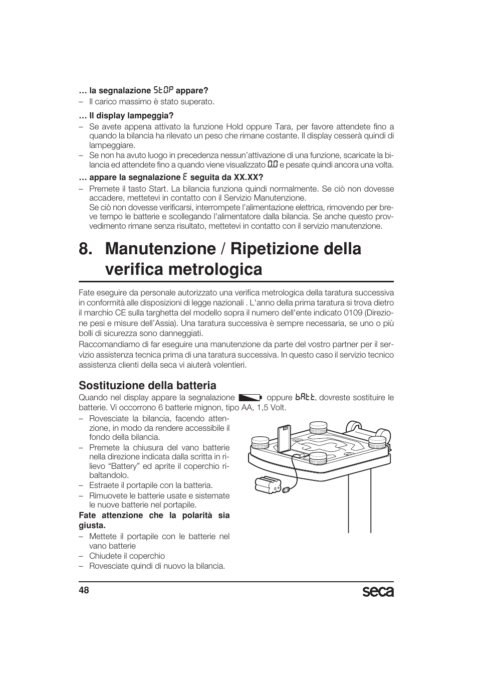Sostituzione della batteria | Seca 799 User Manual | Page 48 / 162
