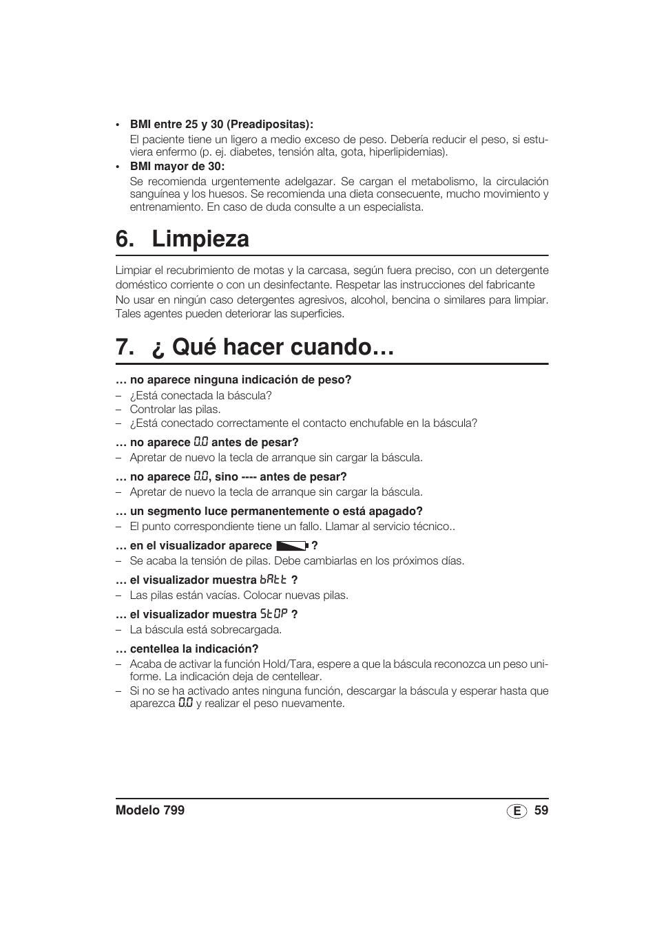 Limpieza, ¿ qué hacer cuando | Seca 799 User Manual | Page 59 / 162