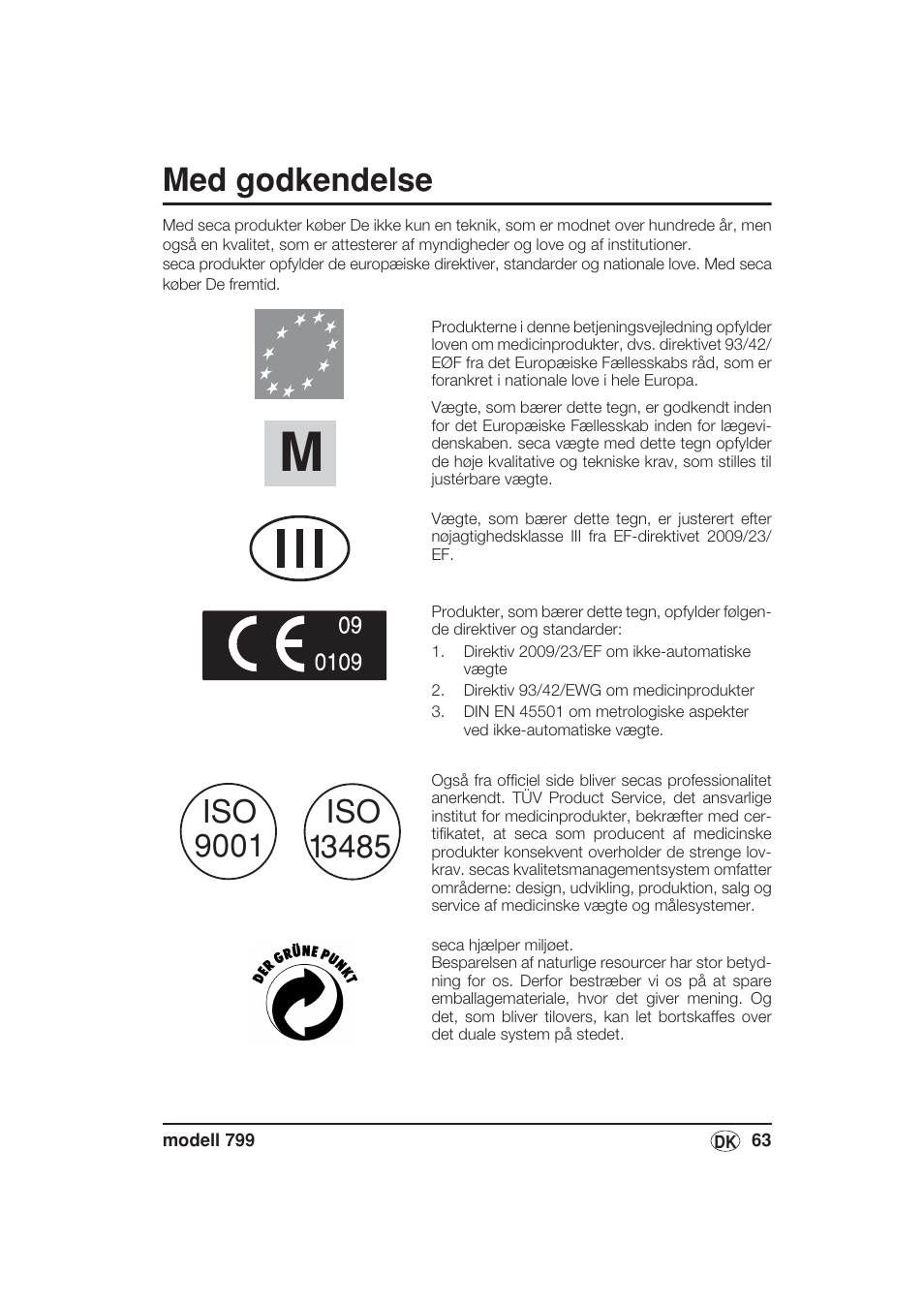 Dansk, Med godkendelse | Seca 799 User Manual | Page 63 / 162