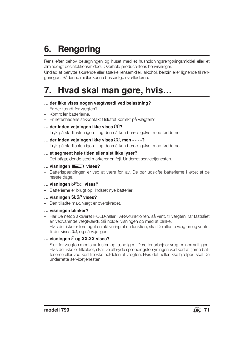 Rengøring, Hvad skal man gøre, hvis | Seca 799 User Manual | Page 71 / 162