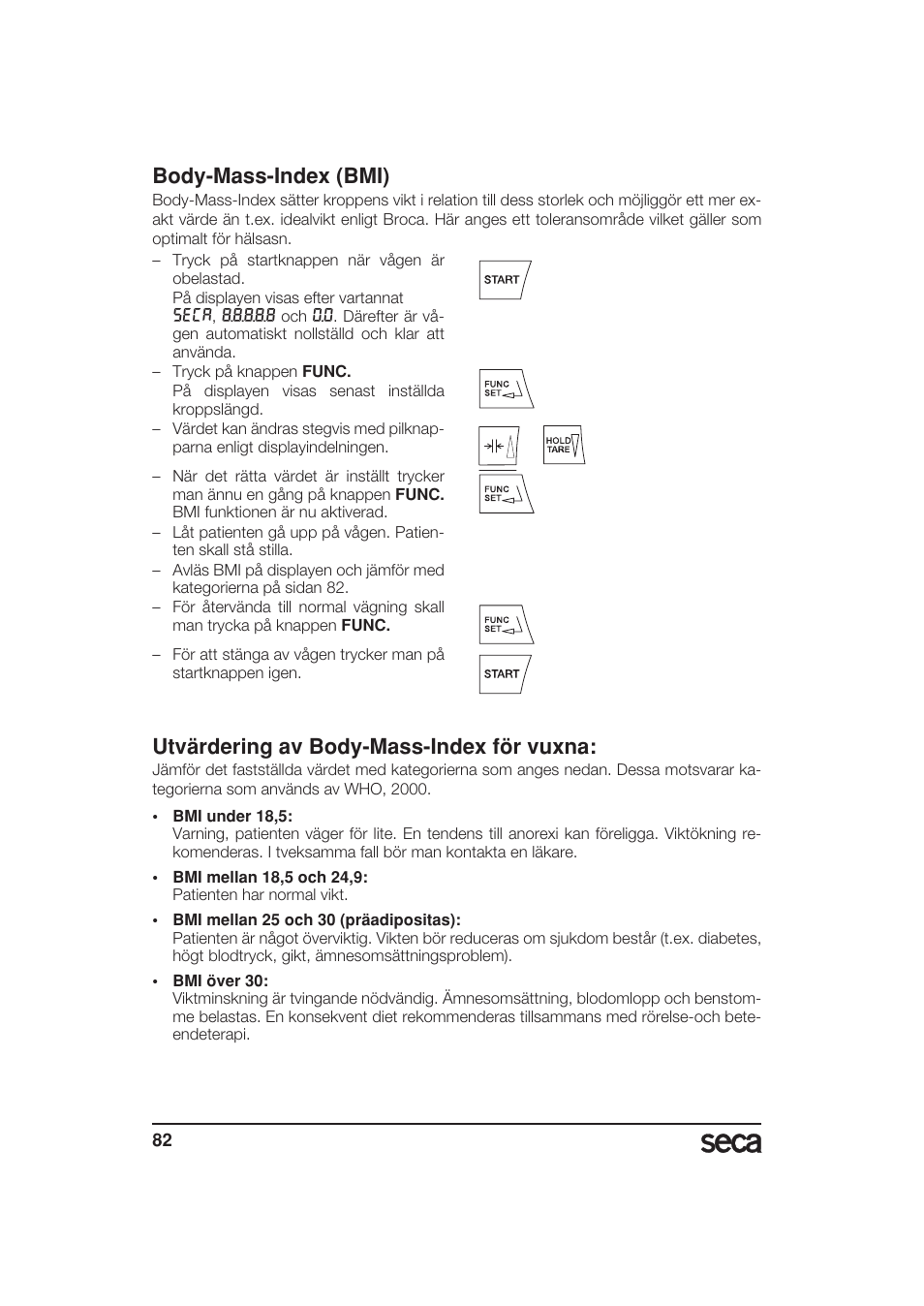 Body-mass-index (bmi), Utvärdering av body-mass-index för vuxna | Seca 799 User Manual | Page 82 / 162