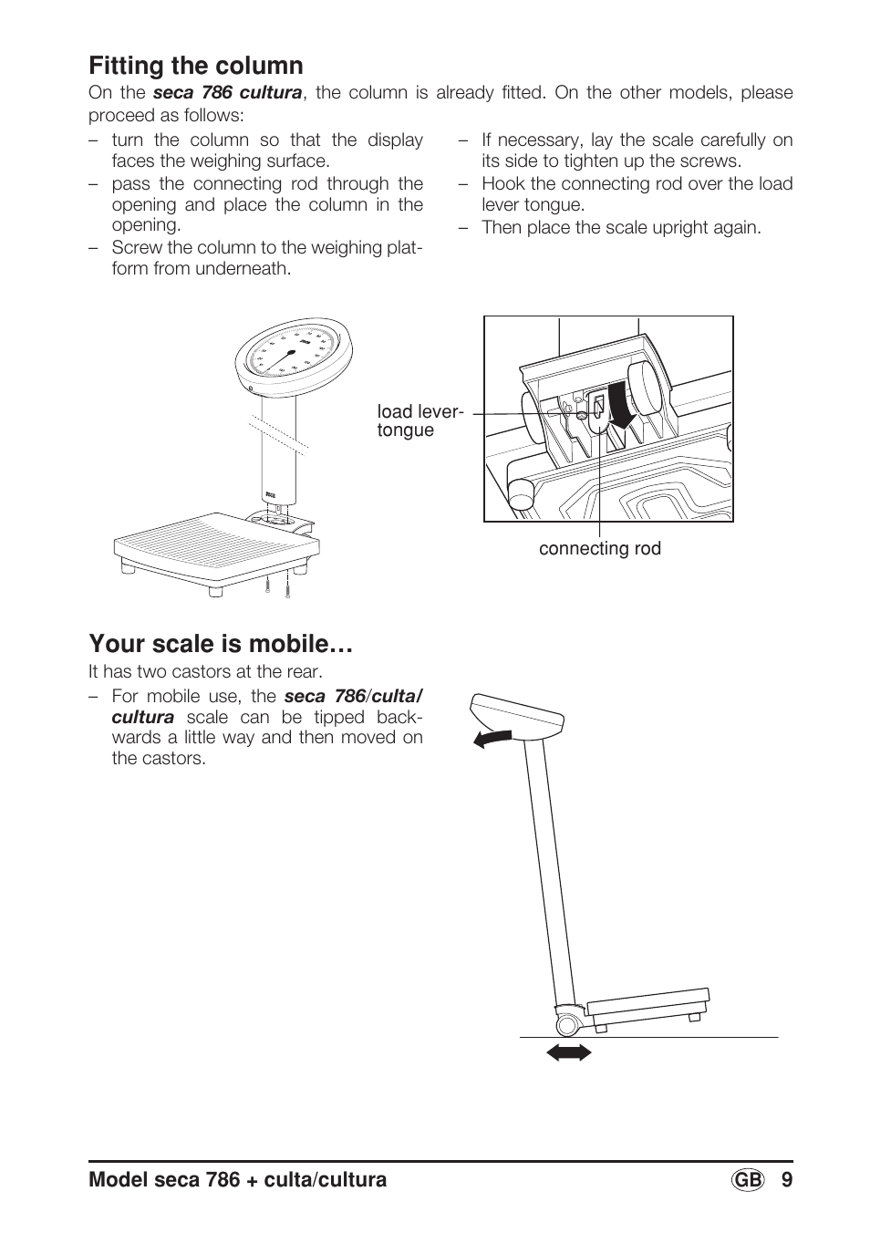 Fitting the column, Your scale is mobile | Seca 786/culta/cultura User Manual | Page 9 / 38