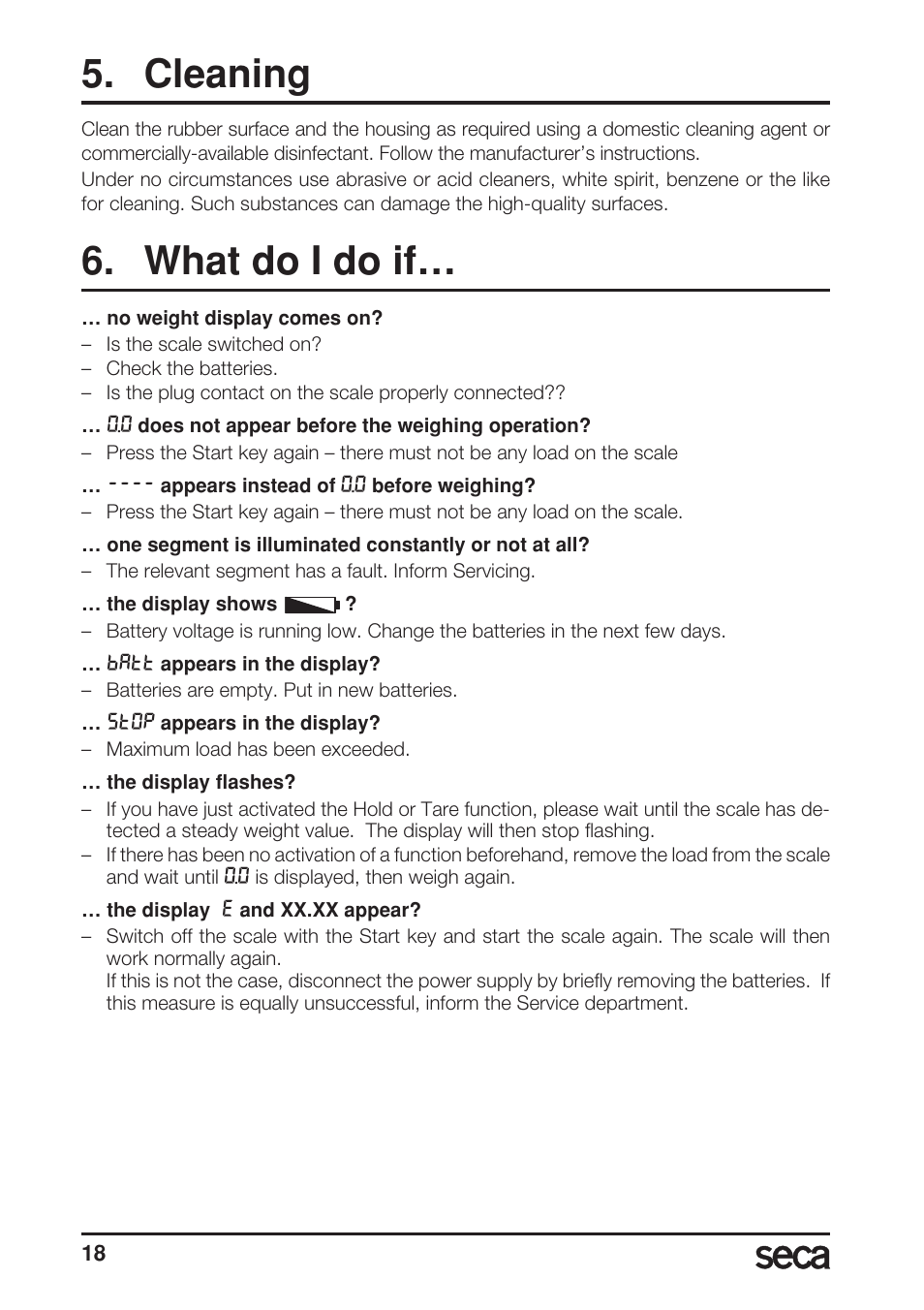 Cleaning, What do i do if | Seca 769 User Manual | Page 18 / 76