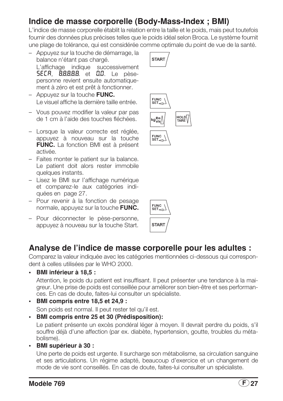 Indice de masse corporelle (body-mass-index ; bmi) | Seca 769 User Manual | Page 27 / 76