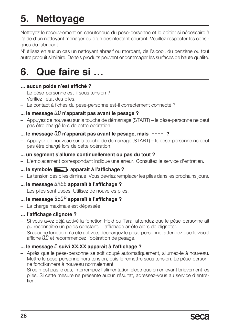 Nettoyage, Que faire si | Seca 769 User Manual | Page 28 / 76