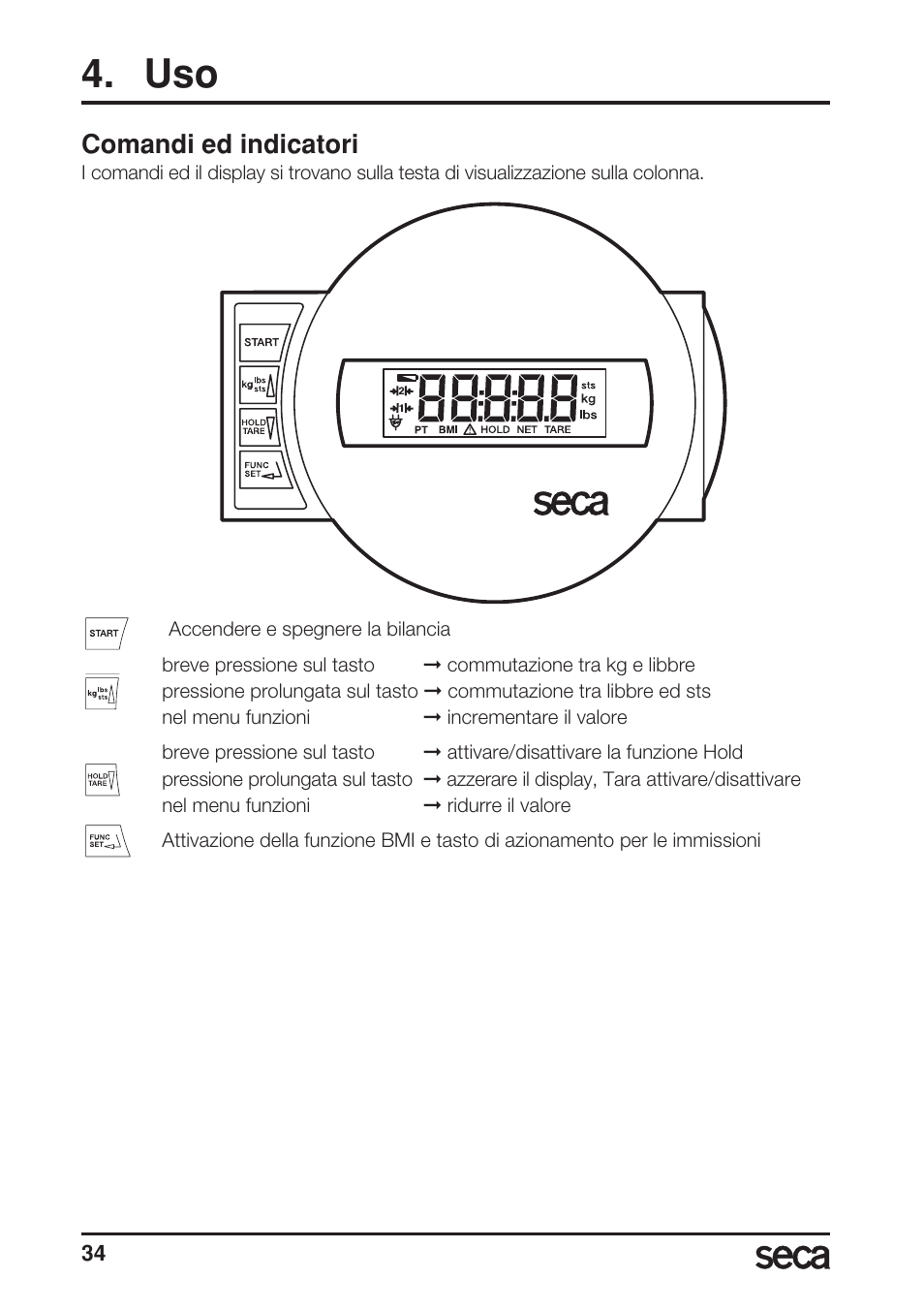 Comandi ed indicatori | Seca 769 User Manual | Page 34 / 76