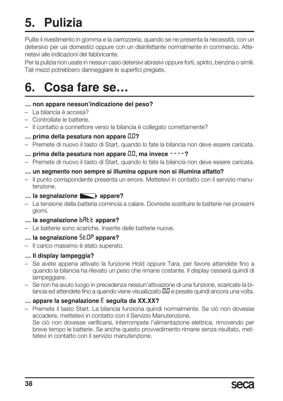 Pulizia, Cosa fare se | Seca 769 User Manual | Page 38 / 76