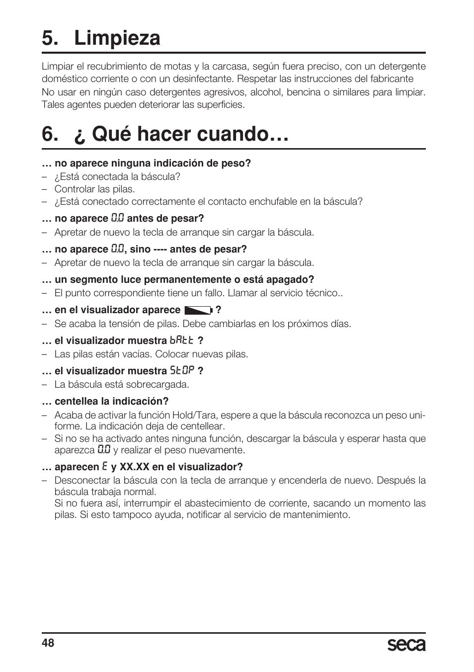 Limpieza, ¿ qué hacer cuando | Seca 769 User Manual | Page 48 / 76