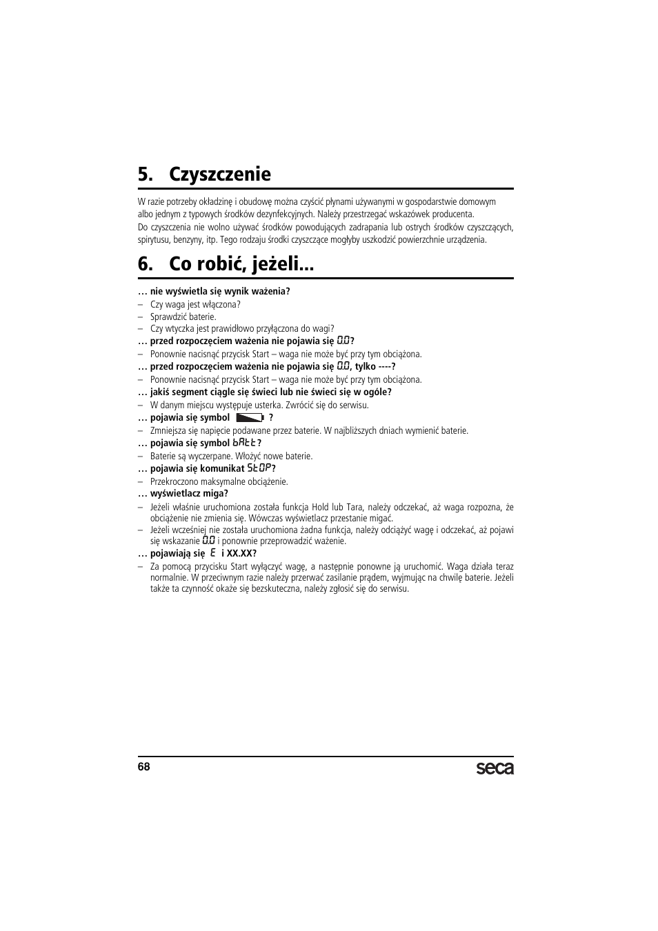Czyszczenie, Co robić, jeżeli | Seca 769 User Manual | Page 68 / 76