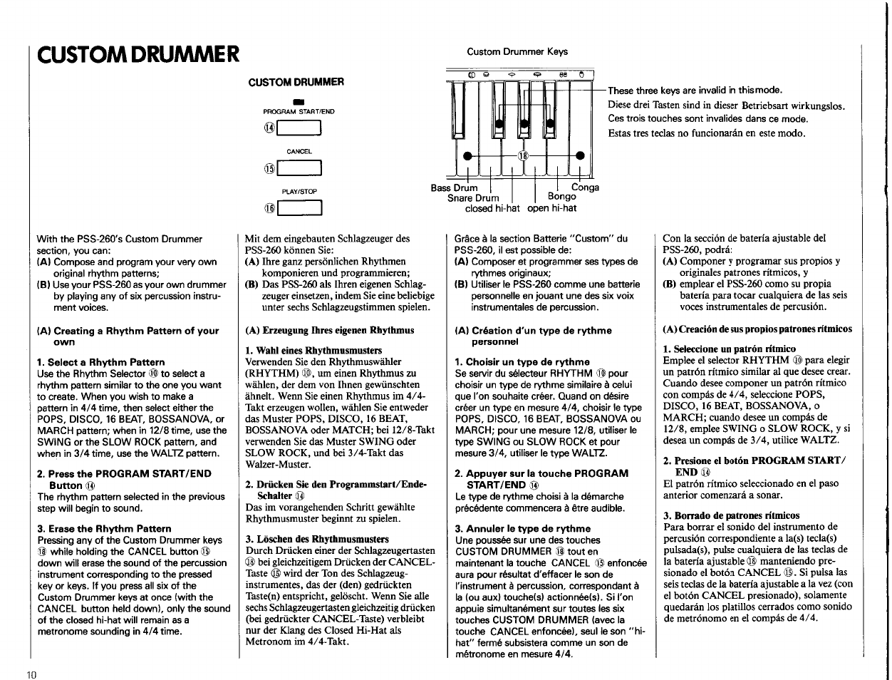 Custom drummer | Yamaha PSS-260 User Manual | Page 12 / 20