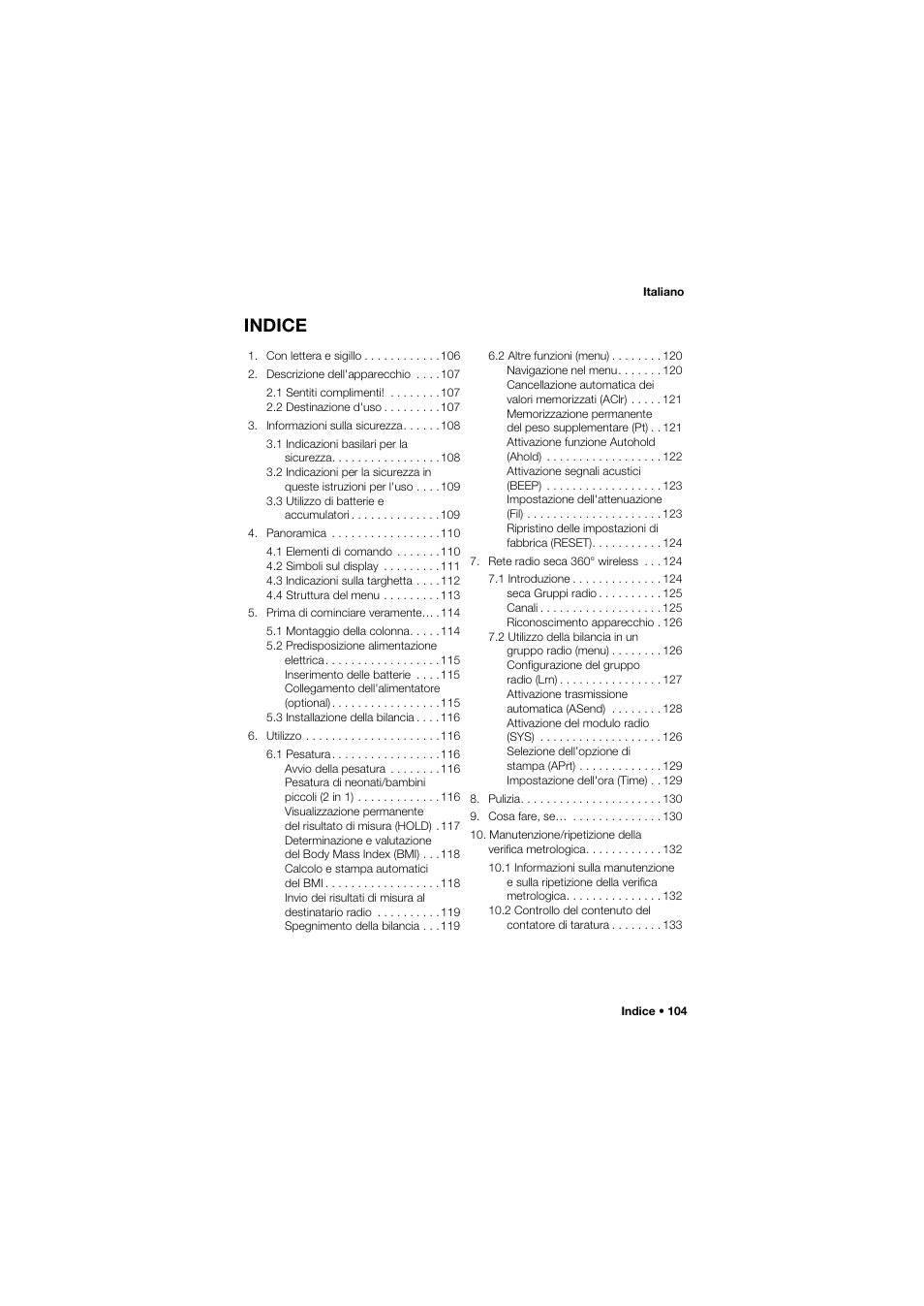 Italiano, Indice | Seca 704 User Manual | Page 104 / 443
