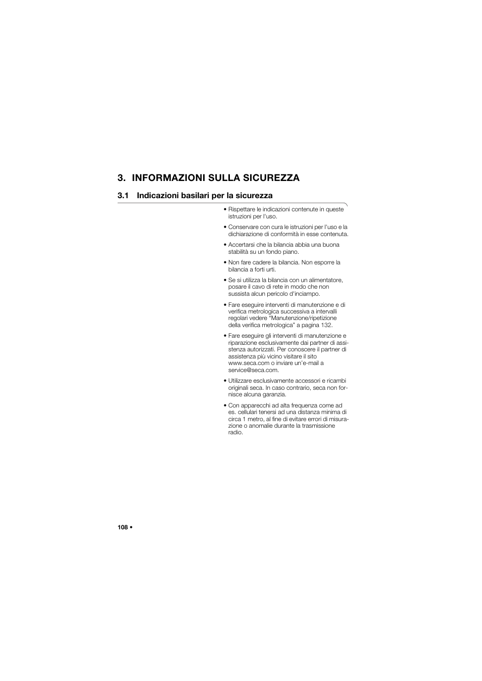 Informazioni sulla sicurezza, 1 indicazioni basilari per la sicurezza | Seca 704 User Manual | Page 108 / 443