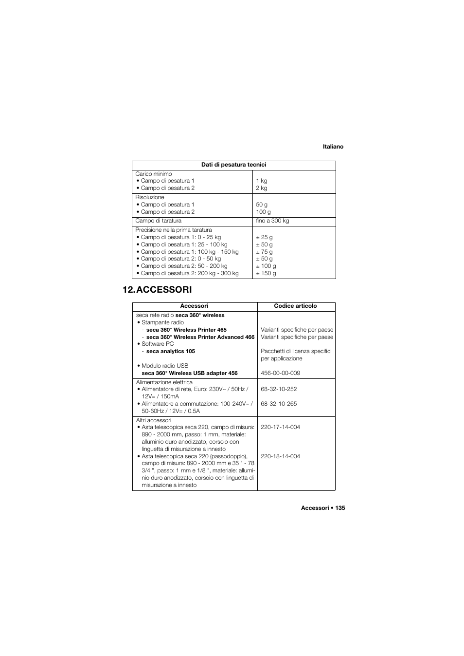 Accessori | Seca 704 User Manual | Page 135 / 443
