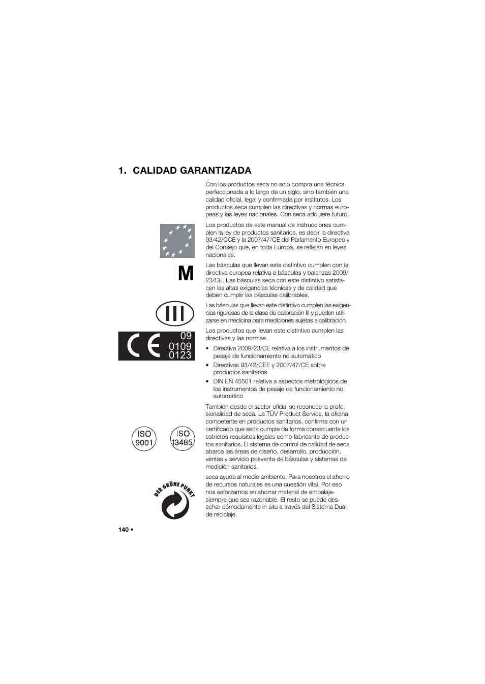 Calidad garantizada | Seca 704 User Manual | Page 140 / 443