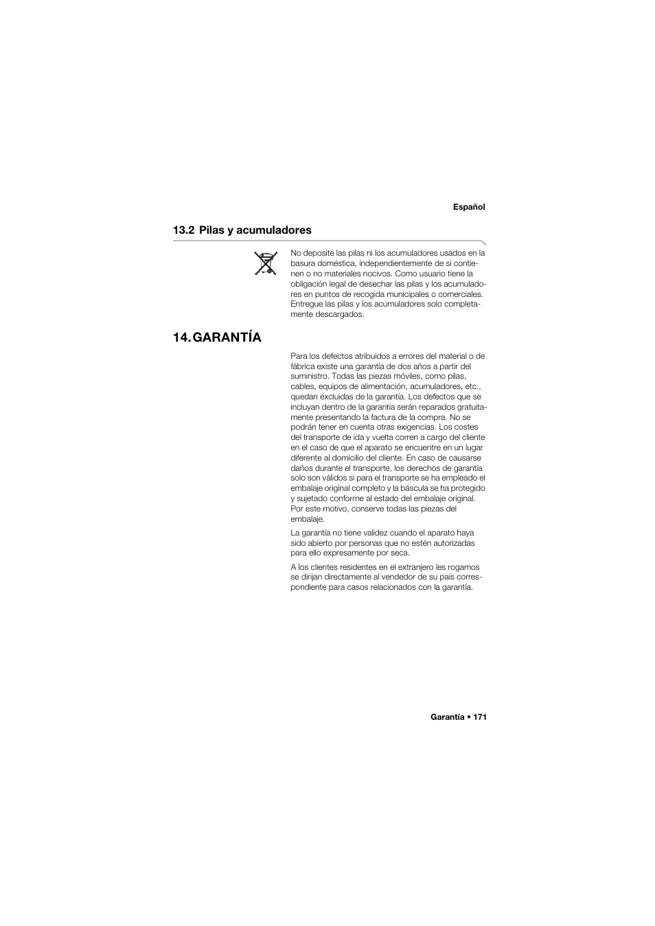 2 pilas y acumuladores, Garantía | Seca 704 User Manual | Page 171 / 443