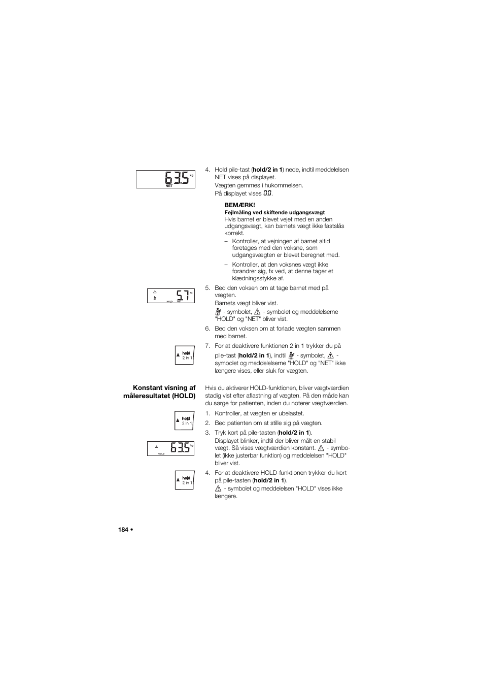 Konstant visning af måleresultatet (hold) | Seca 704 User Manual | Page 184 / 443