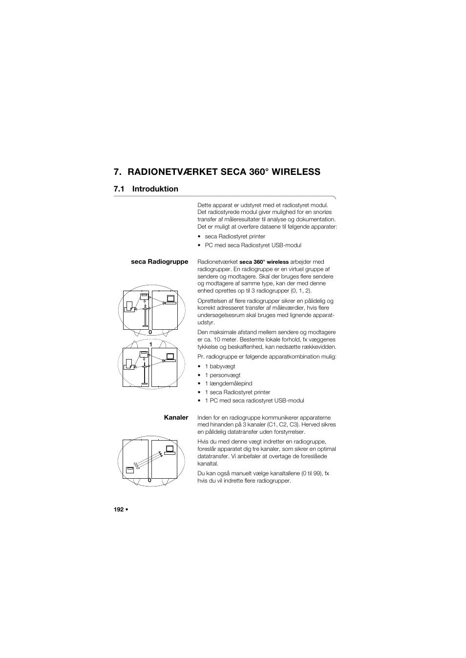 Radionetværket seca 360° wireless, 1 introduktion, Seca radiogruppe | Kanaler, 192 kanaler | Seca 704 User Manual | Page 192 / 443