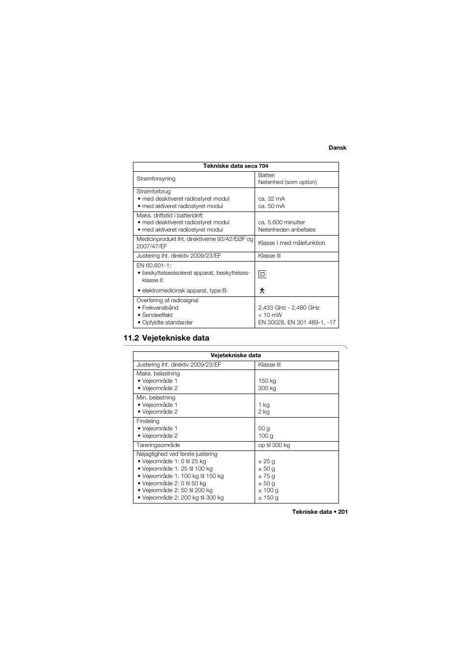 2 vejetekniske data | Seca 704 User Manual | Page 201 / 443