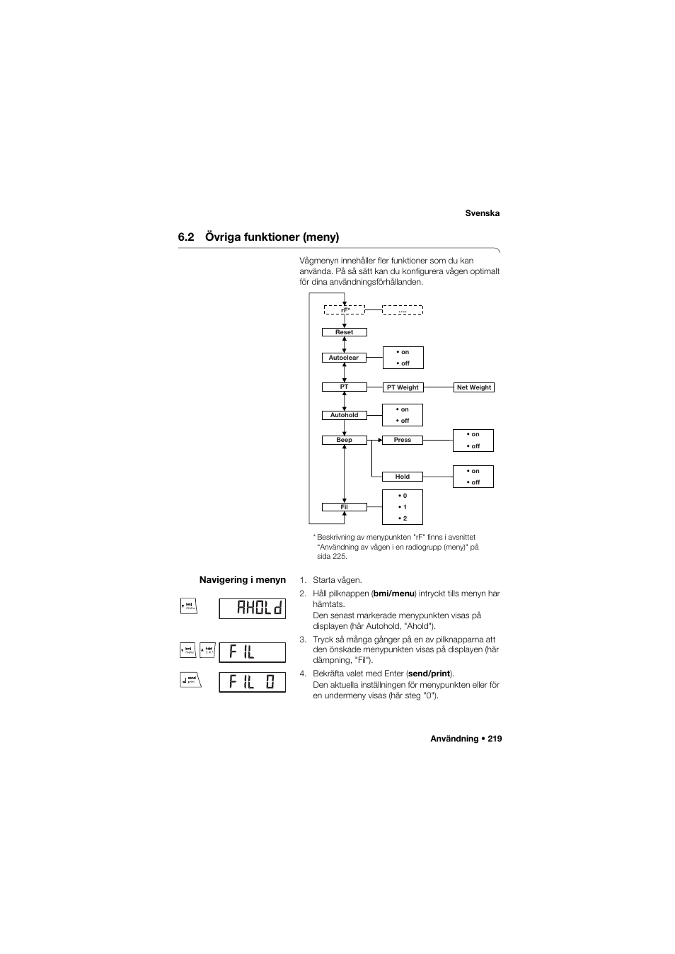 2 övriga funktioner (meny), Navigering i menyn | Seca 704 User Manual | Page 219 / 443