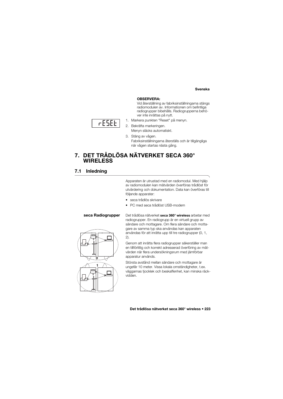 Det trådlösa nätverket seca 360° wireless, 1 inledning, Seca radiogrupper | Det trådlösa nätverket seca 360, Wireless | Seca 704 User Manual | Page 223 / 443