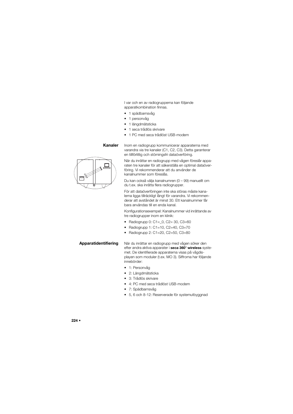 Kanaler, Apparatidentifiering, 224 apparatidentifiering | Seca 704 User Manual | Page 224 / 443