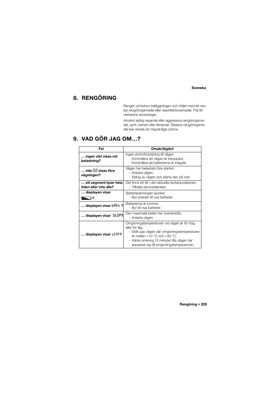 Rengöring, Vad gör jag om | Seca 704 User Manual | Page 229 / 443