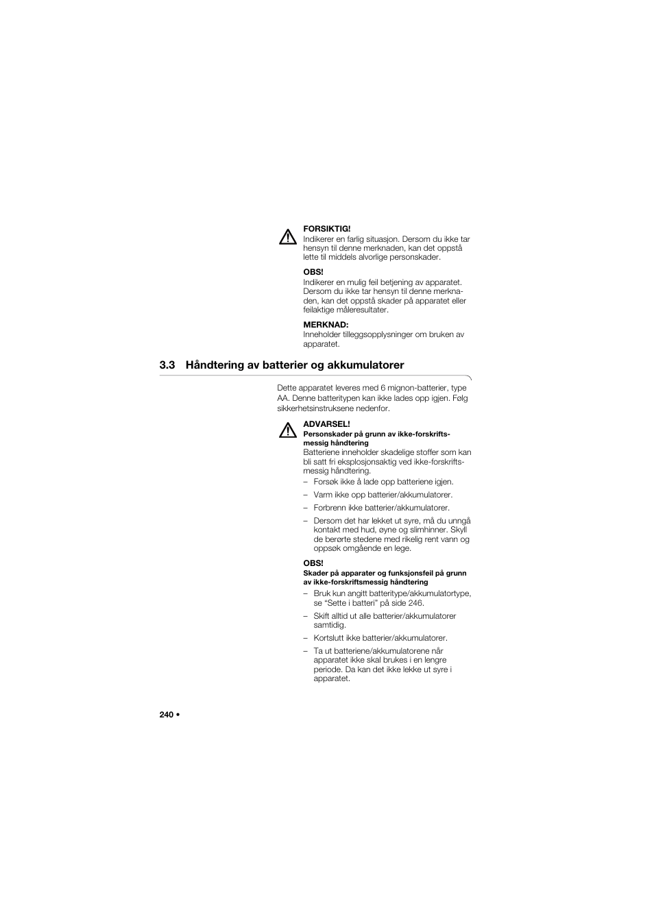 3 håndtering av batterier og akkumulatorer, 3 håndtering av batterier og, Akkumulatorer | Seca 704 User Manual | Page 240 / 443
