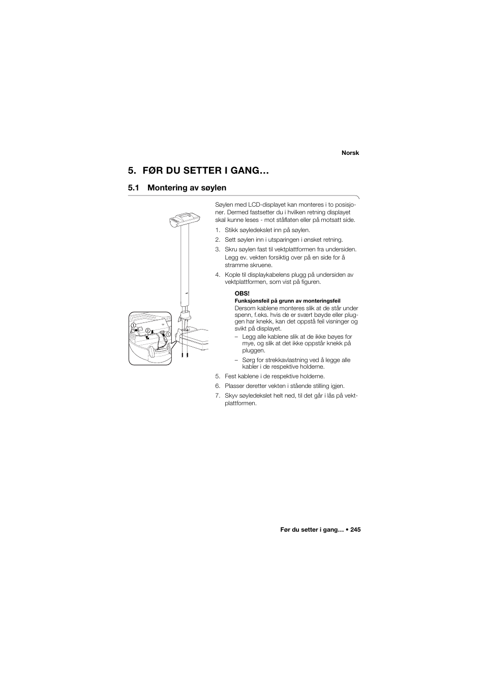 Før du setter i gang, 1 montering av søylen | Seca 704 User Manual | Page 245 / 443