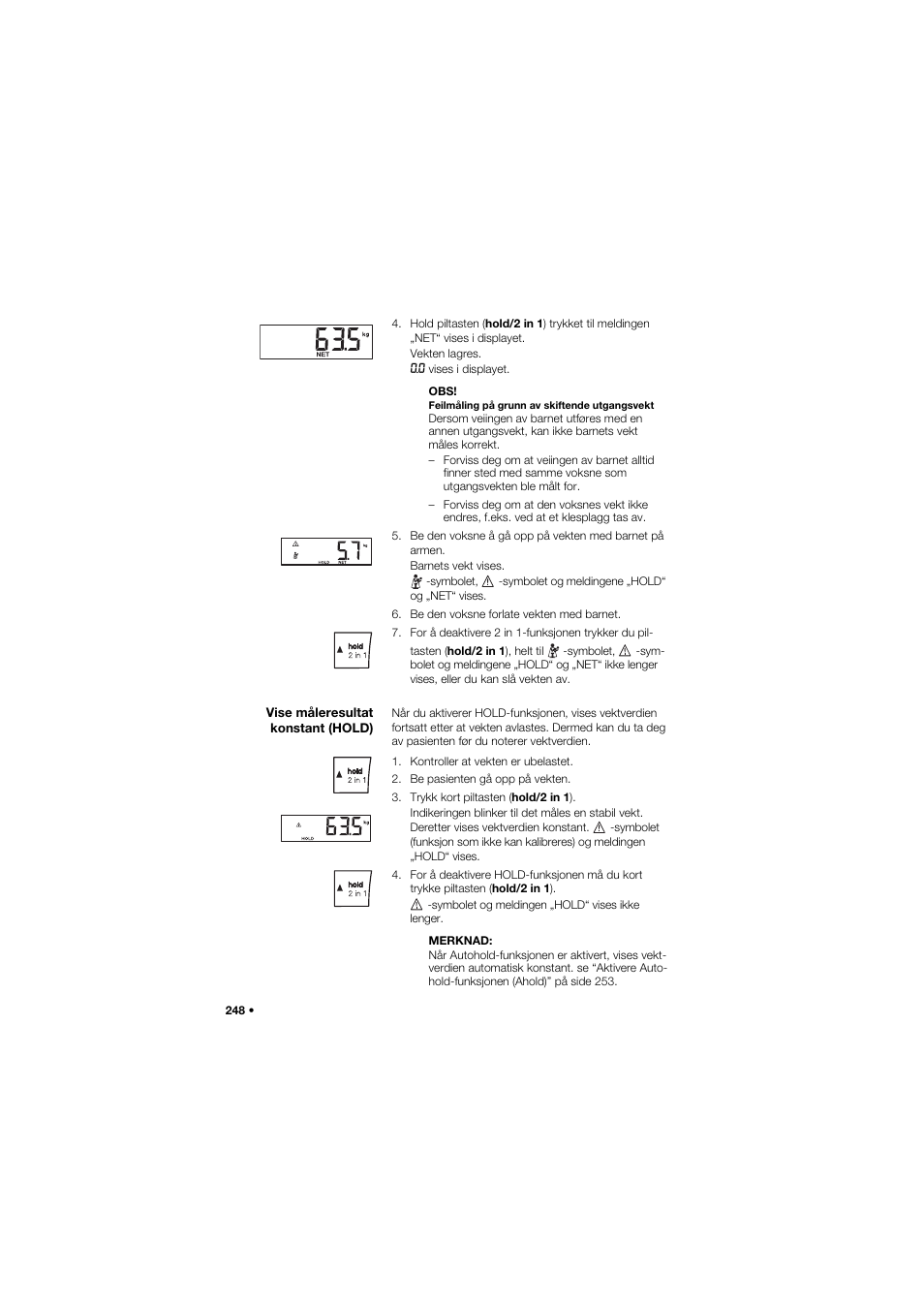 Vise måleresultat konstant (hold) | Seca 704 User Manual | Page 248 / 443