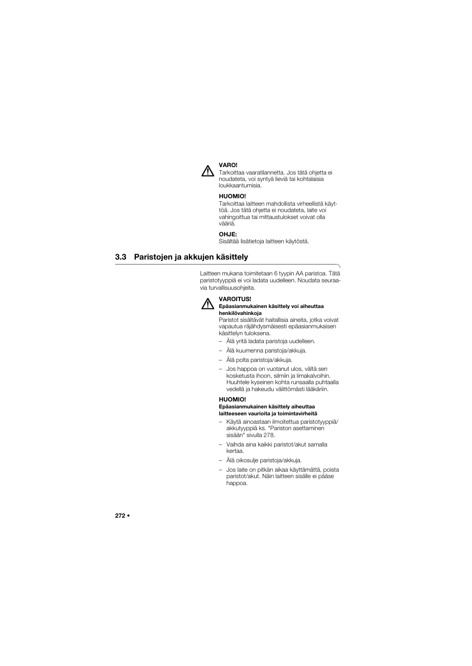 3 paristojen ja akkujen käsittely | Seca 704 User Manual | Page 272 / 443