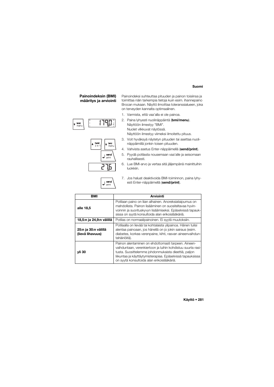 Painoindeksin (bmi) määritys ja arviointi | Seca 704 User Manual | Page 281 / 443