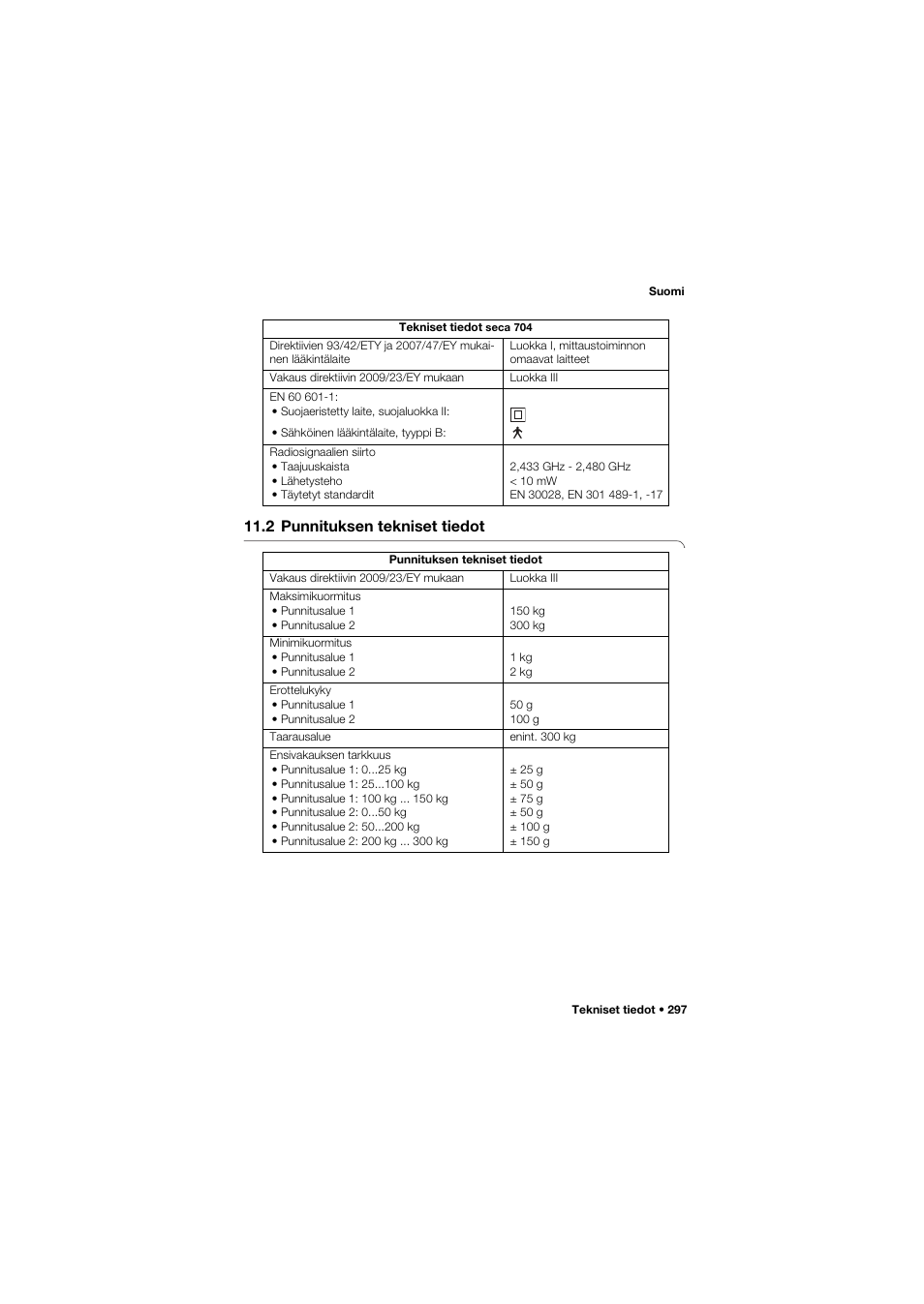 2 punnituksen tekniset tiedot | Seca 704 User Manual | Page 297 / 443