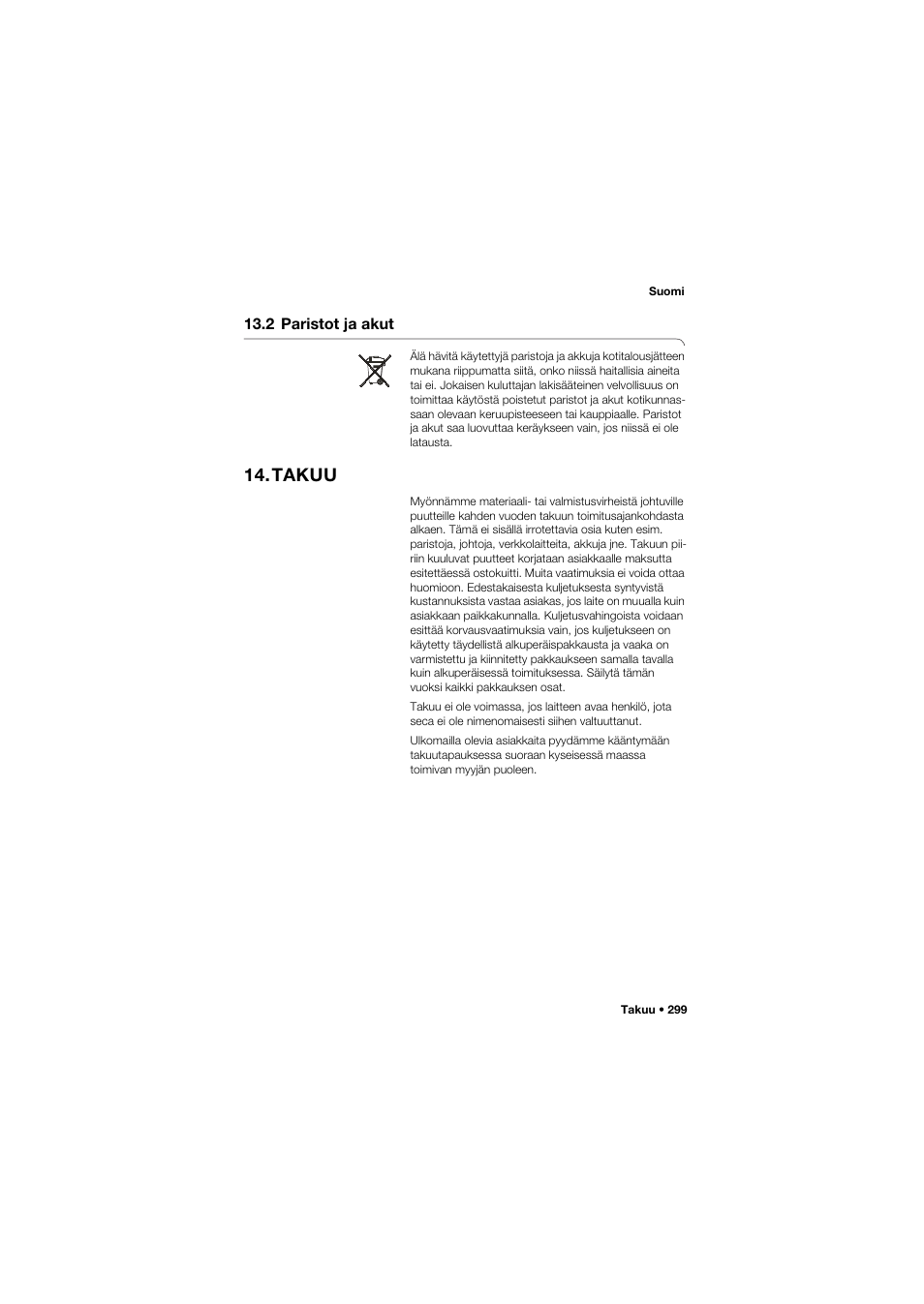 2 paristot ja akut, Takuu | Seca 704 User Manual | Page 299 / 443