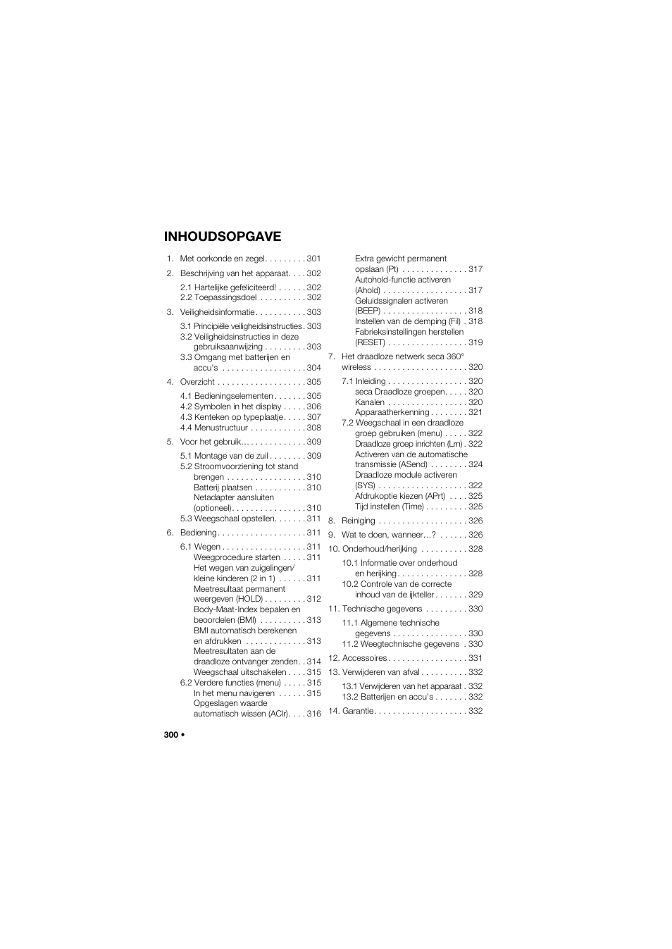 Nederlands, Inhoudsopgave | Seca 704 User Manual | Page 300 / 443